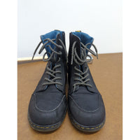 Dr. Martens Combs Cap 6 US Womens Black Combat Boots With Blue Lining & Pull Tabs