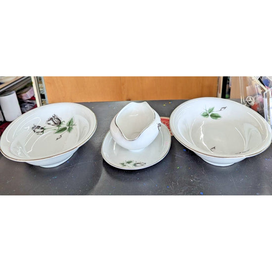 Vintage Oval Ceramic Gravy Boat With 2 Bowls Design Stonegate Midnight Rose
