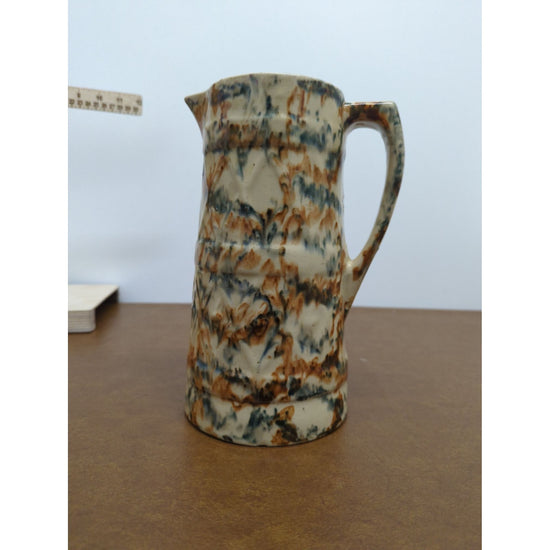Handmade Ceramic Pitcher With Abstract Brown & Blue Speckled Glaze - 7.5" Tall Durable Decorative Piece