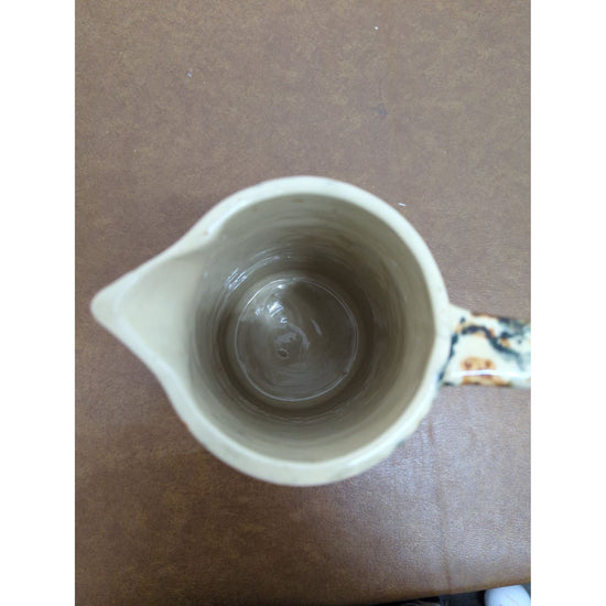 Handmade Ceramic Pitcher With Abstract Brown & Blue Speckled Glaze - 7.5" Tall Durable Decorative Piece