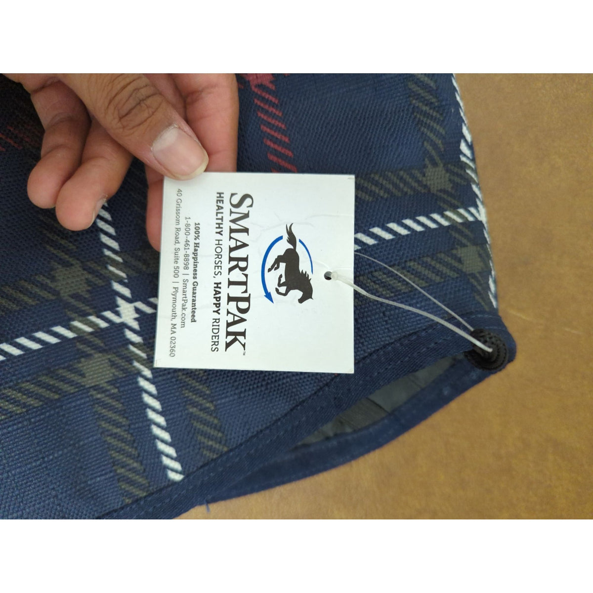 SmartPak Plaid Dog Coat 28" Navy With Quilted Lining & Adjustable Straps