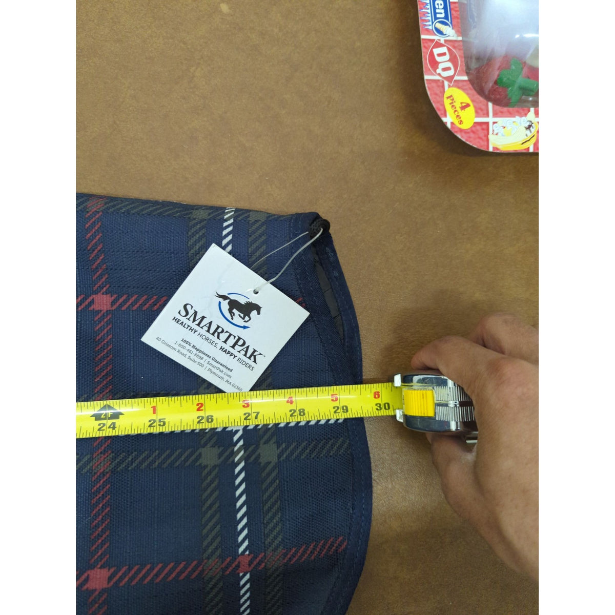 SmartPak Plaid Dog Coat 28" Navy With Quilted Lining & Adjustable Straps