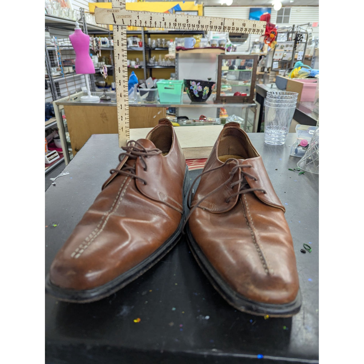 Mens Brown Leather Oxford Dress Shoes With Lace-Up Design