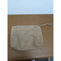 Madison West Beige Faux Leather Wristlet Clutch With Black & White Geometric Lining And Zip Closure