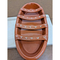 Handcrafted Terracotta Boat Serving Dish With Decorative White Dot Pattern