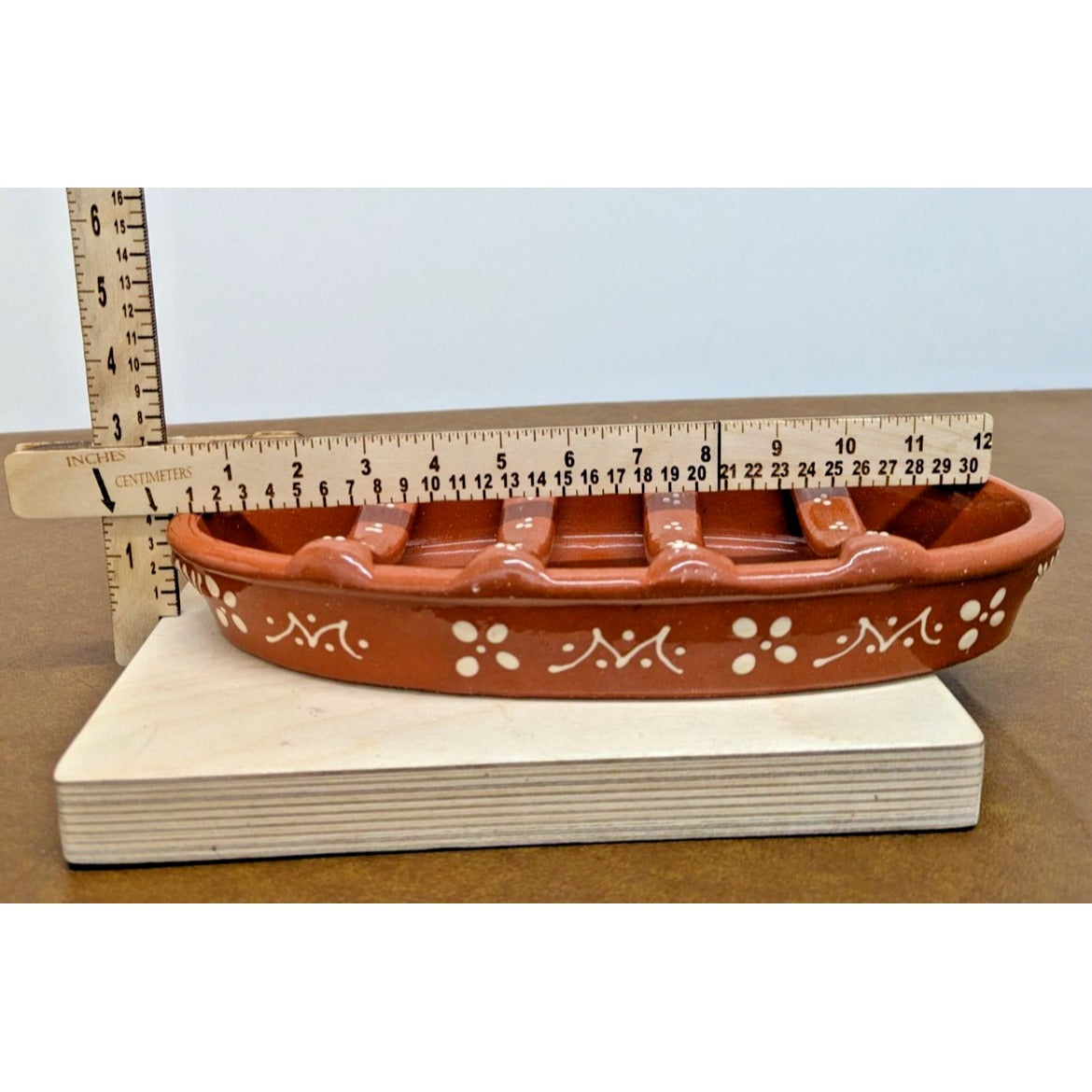 Handcrafted Terracotta Boat Serving Dish With Decorative White Dot Pattern