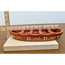 Handcrafted Terracotta Boat Serving Dish With Decorative White Dot Pattern