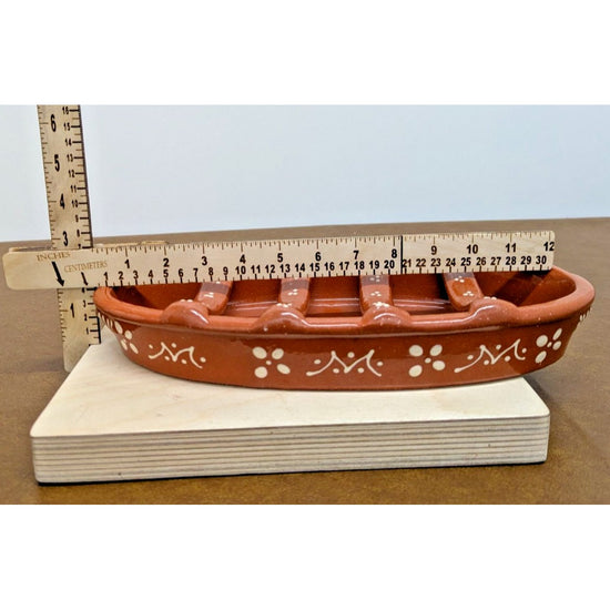 Handcrafted Terracotta Boat Serving Dish With Decorative White Dot Pattern