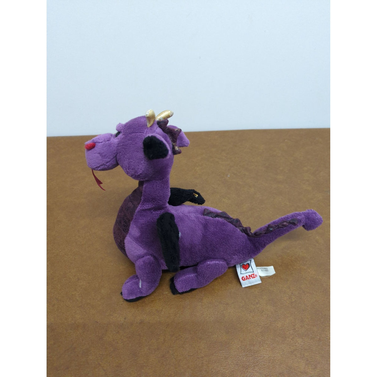 Ganz Purple Plush Dragon Toy With Gold Horns & Black Wings 8" Stuffed Animal