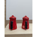 Vintage Red Metal Salt & Pepper Shakers In Teapot Design With Handles Rustic Kit