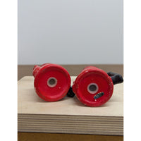 Vintage Red Metal Salt & Pepper Shakers In Teapot Design With Handles Rustic Kit