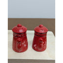 Vintage Red Metal Salt & Pepper Shakers In Teapot Design With Handles Rustic Kit