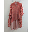 Red & White Striped Oversized Button-Up Shirt With High-Low Hem