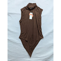 Cider Sleeveless Turtleneck Bodysuit In Chocolate Brown Modal Blend