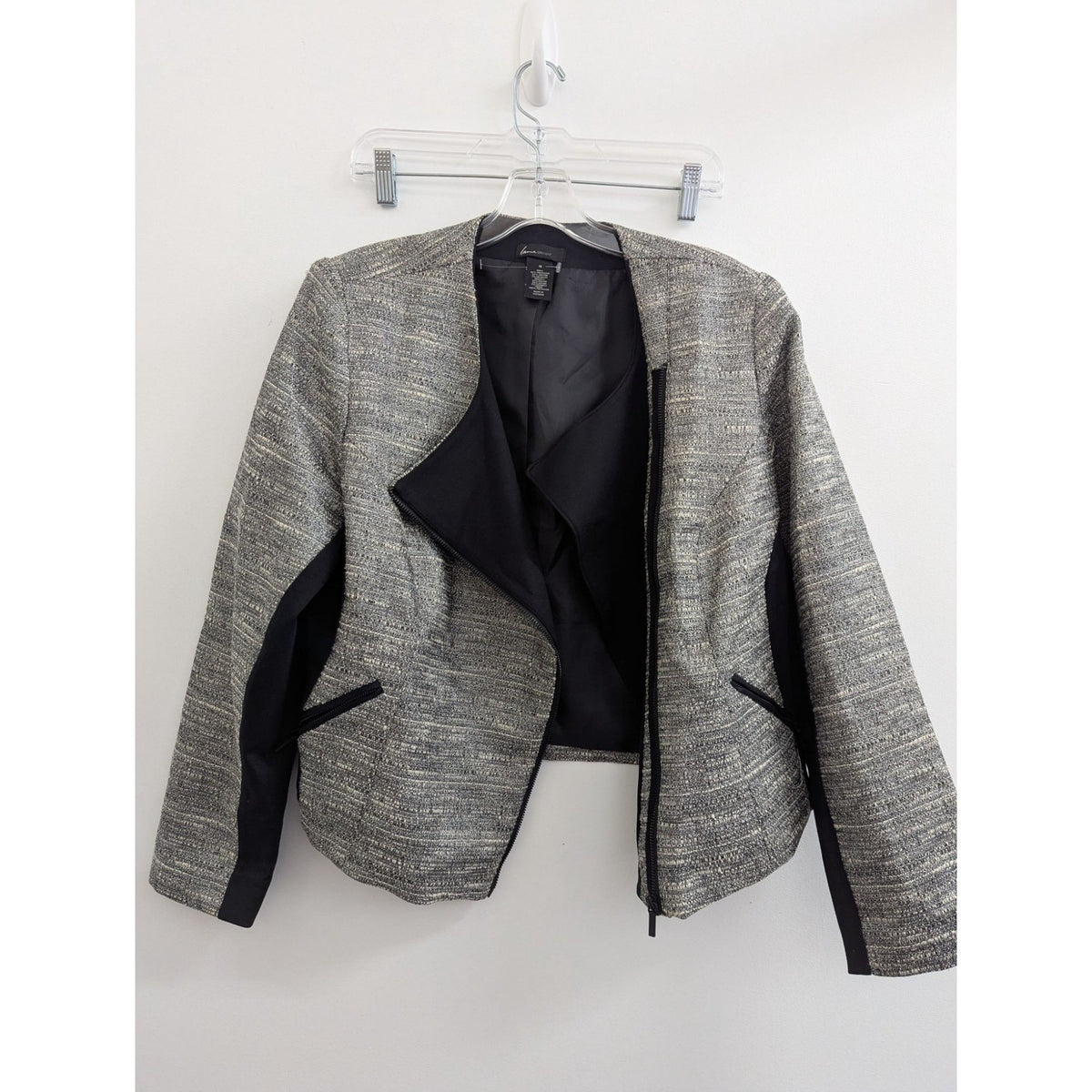 Lane Bryant Womens Open Front Blazer Jacket Size 18 Gray & Black