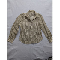 Vintage H Pattern Button-Up Long Sleeve Blouse Size S Beige/Brown