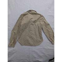 Vintage H Pattern Button-Up Long Sleeve Blouse Size S Beige/Brown