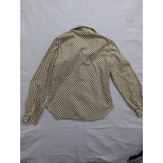 Vintage H Pattern Button-Up Long Sleeve Blouse Size S Beige/Brown
