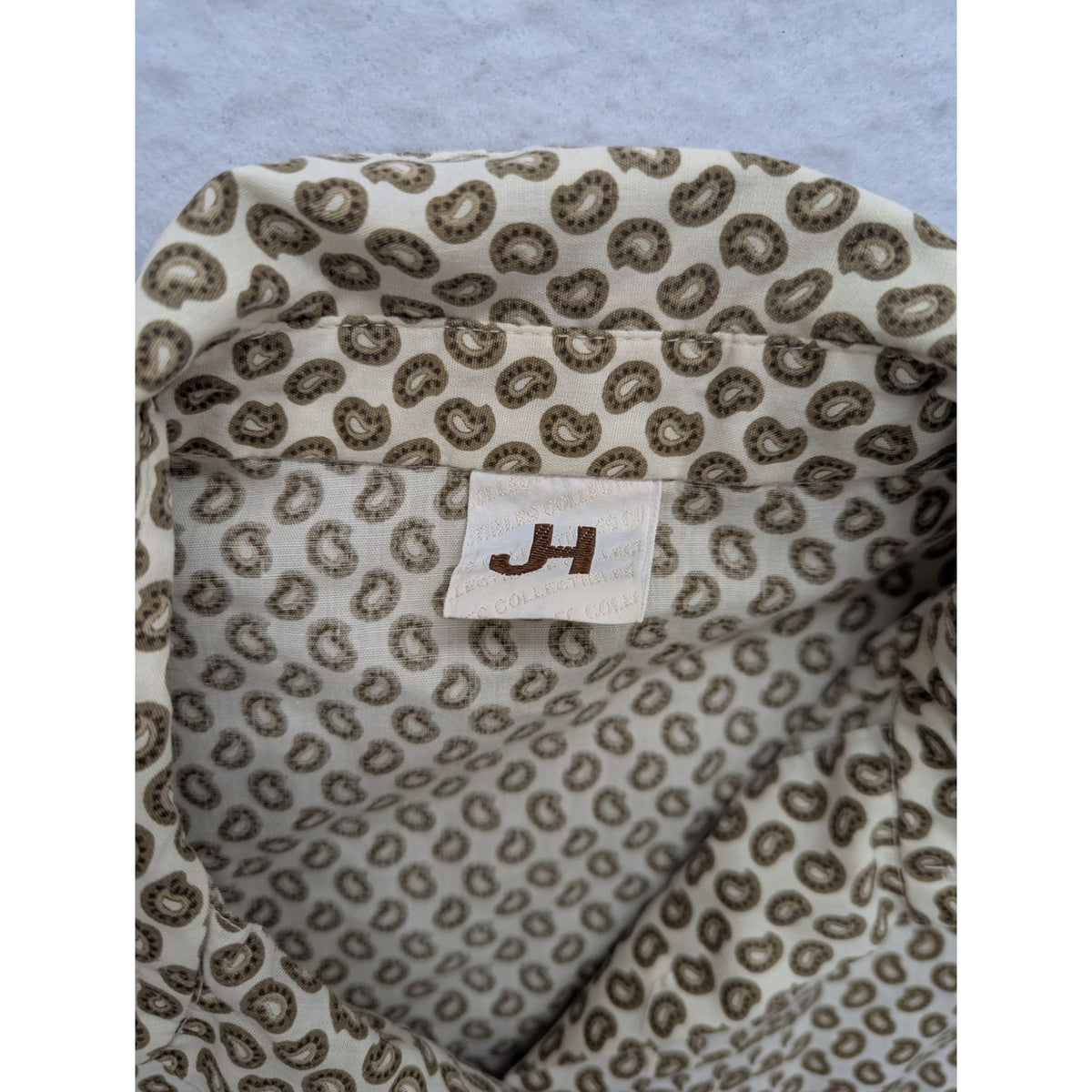 Vintage H Pattern Button-Up Long Sleeve Blouse Size S Beige/Brown