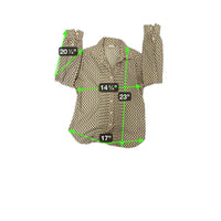 Vintage H Pattern Button-Up Long Sleeve Blouse Size S Beige/Brown