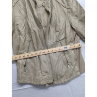 Kenneth Cole Reaction Beige Faux Leather Moto Jacket XXLG With Zip Pockets & Snap Collar
