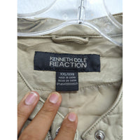 Kenneth Cole Reaction Beige Faux Leather Moto Jacket XXLG With Zip Pockets & Snap Collar