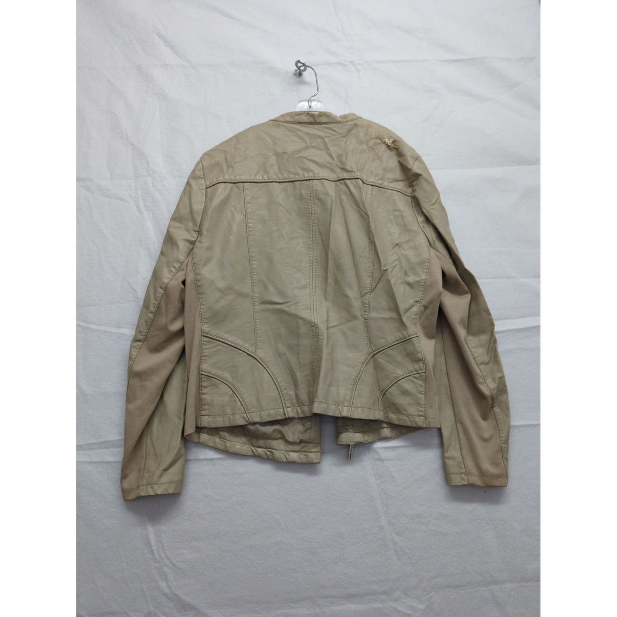 Kenneth Cole Reaction Beige Faux Leather Moto Jacket XXLG With Zip Pockets & Snap Collar