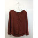 Ann Taylor Factory Womens XS Button-Front Long Sleeve Blouse In Rust Red Polyester