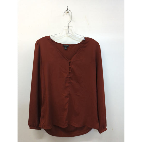 Ann Taylor Factory Womens XS Button-Front Long Sleeve Blouse In Rust Red Polyester