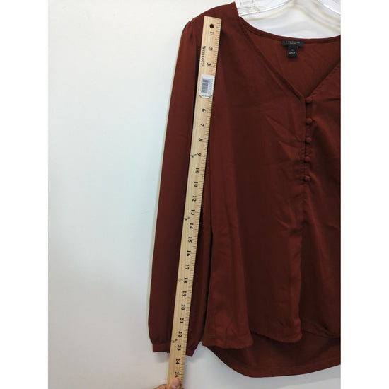 Ann Taylor Factory Womens XS Button-Front Long Sleeve Blouse In Rust Red Polyester