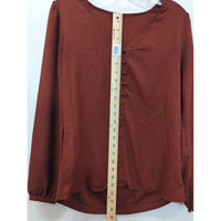 Ann Taylor Factory Womens XS Button-Front Long Sleeve Blouse In Rust Red Polyester