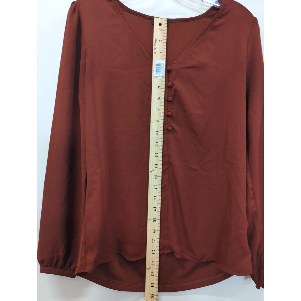 Ann Taylor Factory Womens XS Button-Front Long Sleeve Blouse In Rust Red Polyester