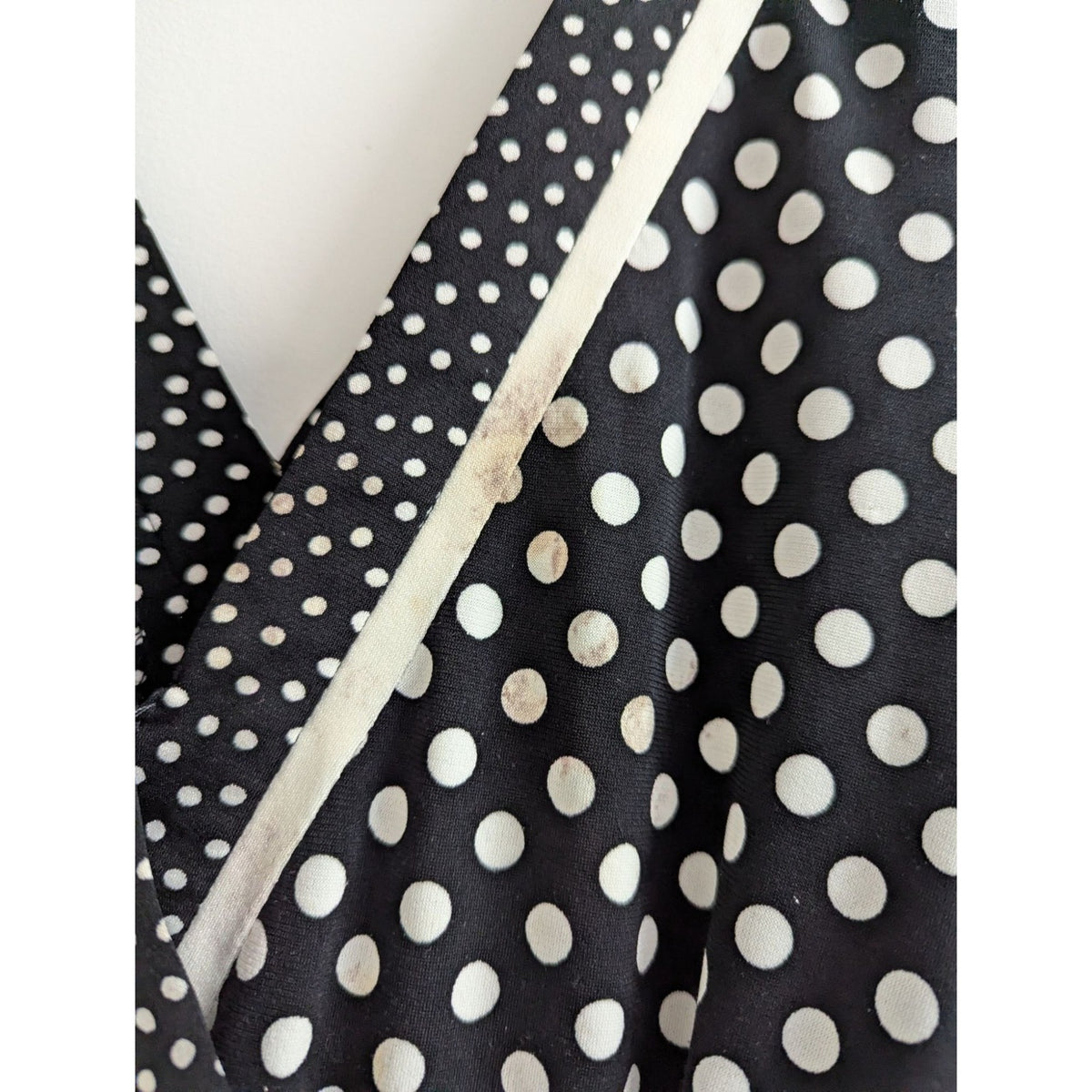 Black White Polka Dot Wrap Dress By Studio S With Trim Detail
