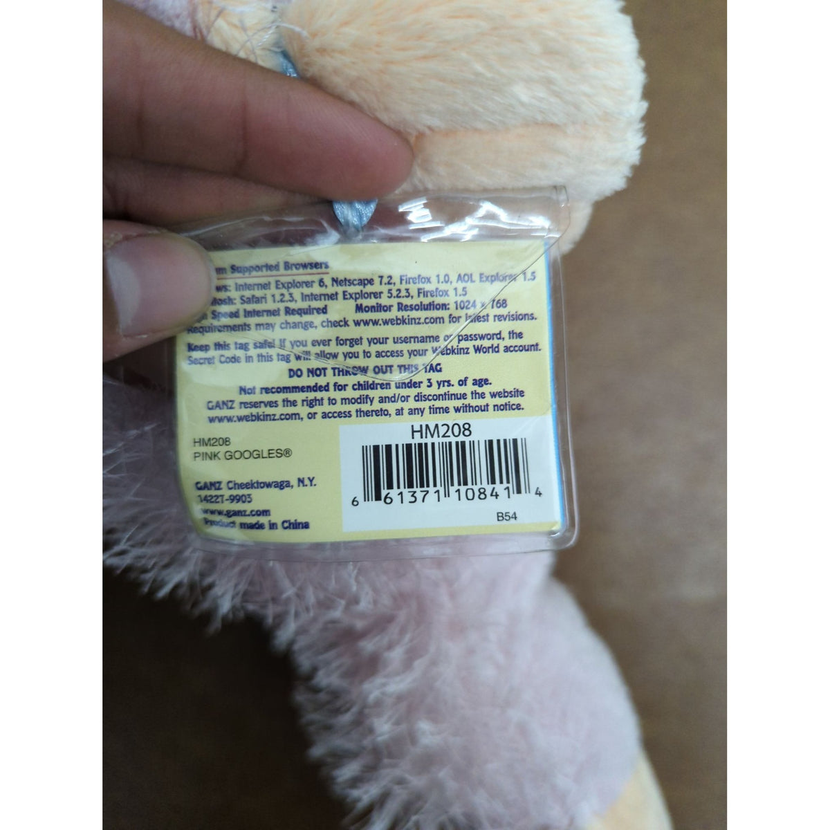 Webkinz Pink Googles Plush Stuffed Animal With Tag GANZ HM208