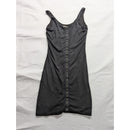 Black Ribbed Bodycon Dress With Button Accent S