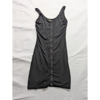 Black Ribbed Bodycon Dress With Button Accent S