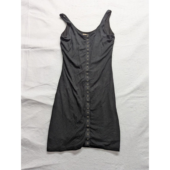 Black Ribbed Bodycon Dress With Button Accent S