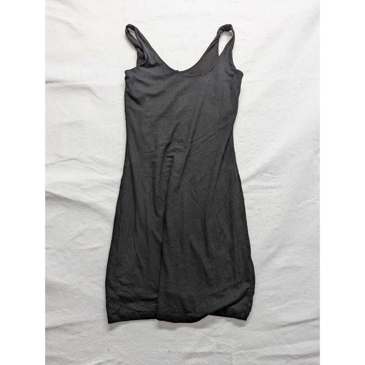 Black Ribbed Bodycon Dress With Button Accent S