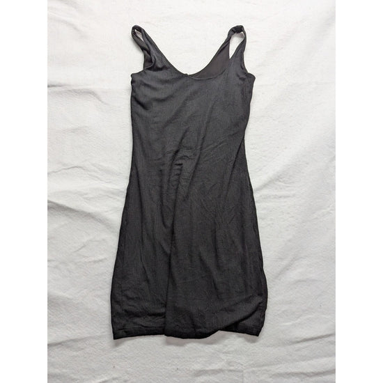 Black Ribbed Bodycon Dress With Button Accent S