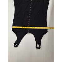 Black Ribbed Bodycon Dress With Button Accent S