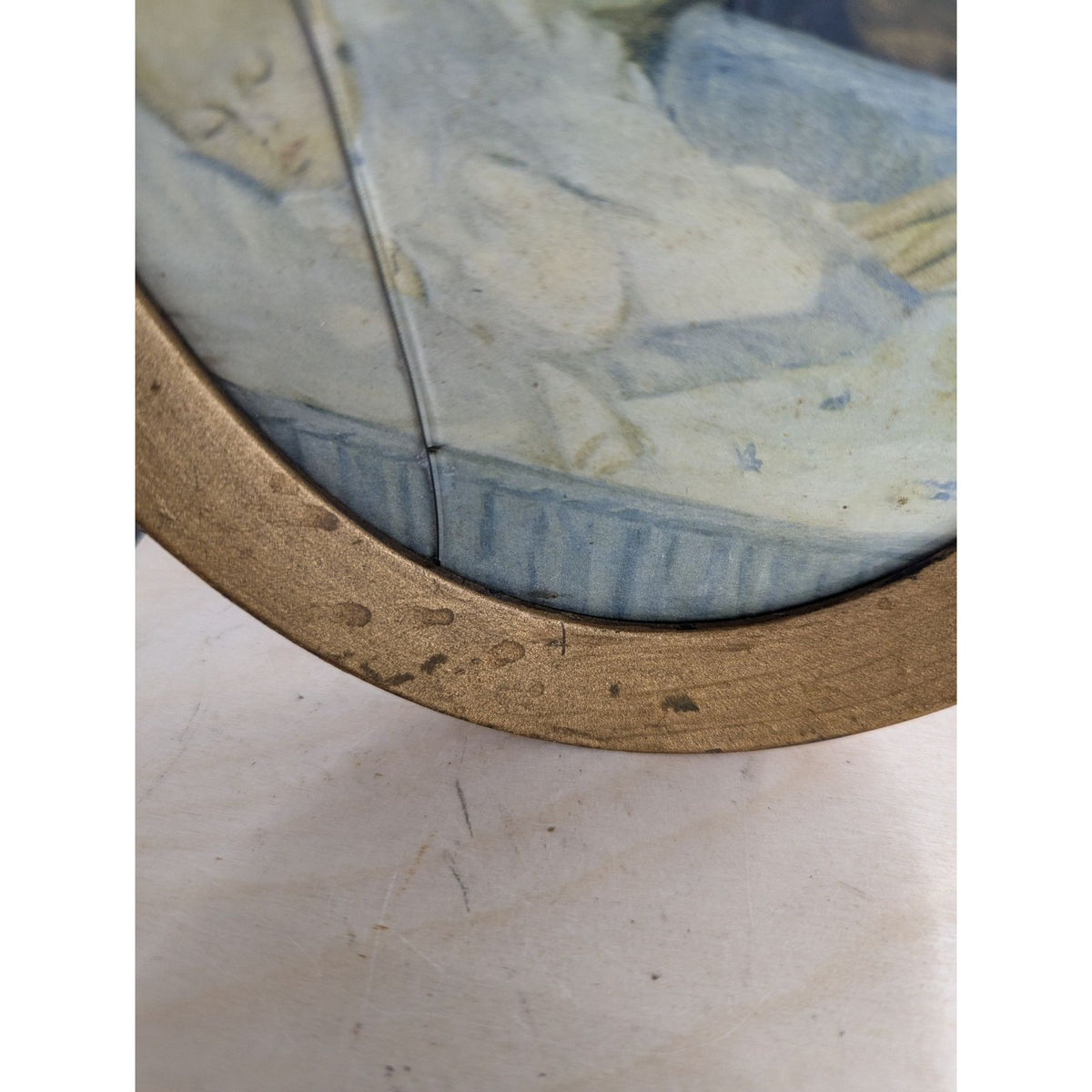 Vintage Oval Framed Family Portrait Print With Baby 8"x6.25" Gold-Tone Frame