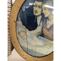 Vintage Oval Framed Family Portrait Print With Baby 8"x6.25" Gold-Tone Frame