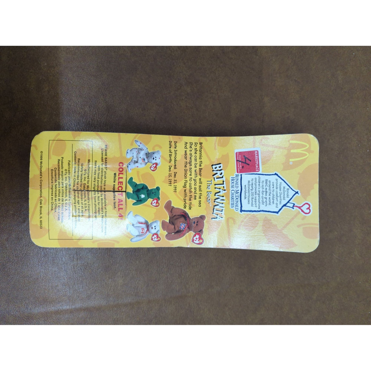 Ty Beanie Babies Britannia The Bear McDonalds Exclusive 1999 Collectible In Original Packaging