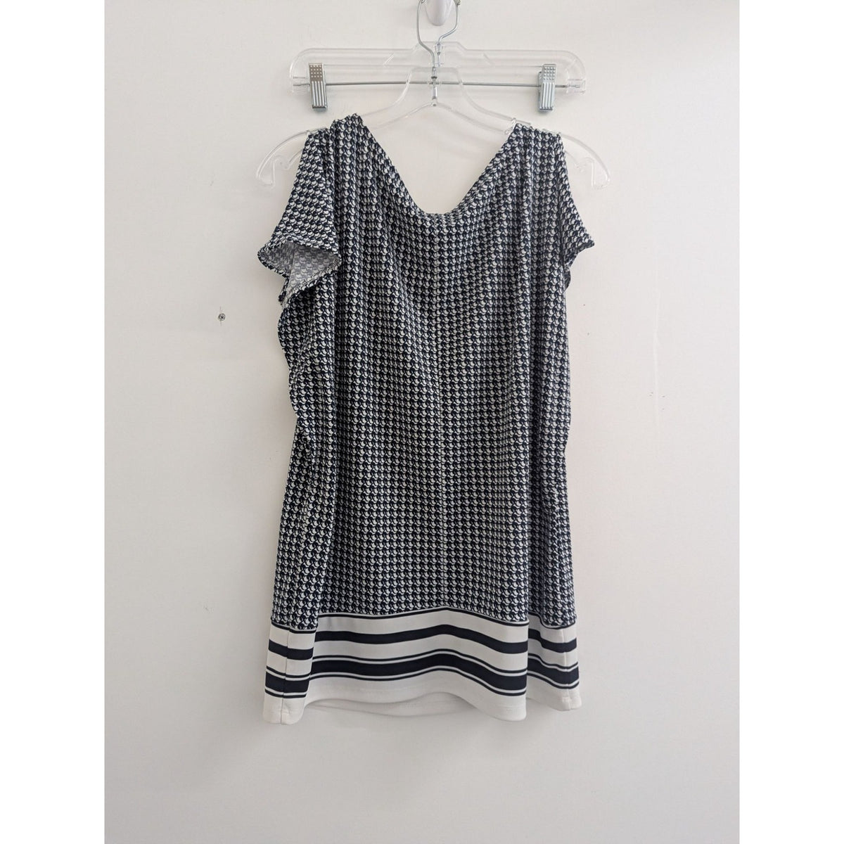 Ann Taylor Womens Houndstooth Ruffle Sleeve Blouse Size L