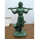 Vintage Green Ceramic Figurine Of Woman With Stick And Tree Base 12" Tall Glossy Finish
