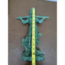 Vintage Green Ceramic Figurine Of Woman With Stick And Tree Base 12" Tall Glossy Finish