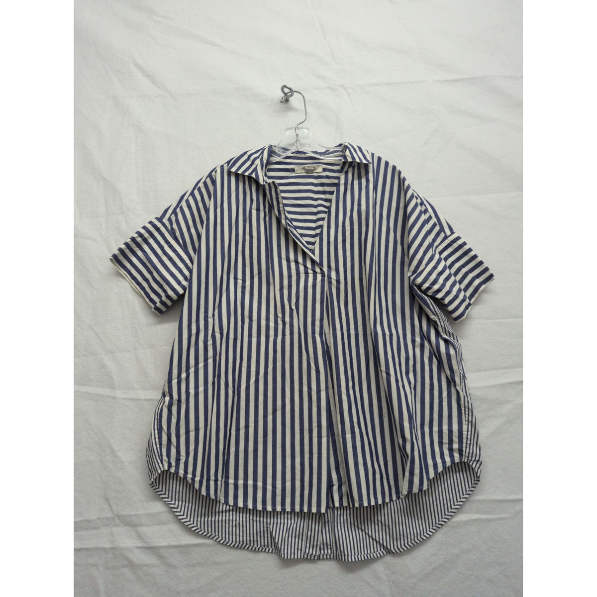Madewell Blue & White Striped Button-Back Oversized Shirt Collared Hi-Low Hem Lightweight Cotton XS