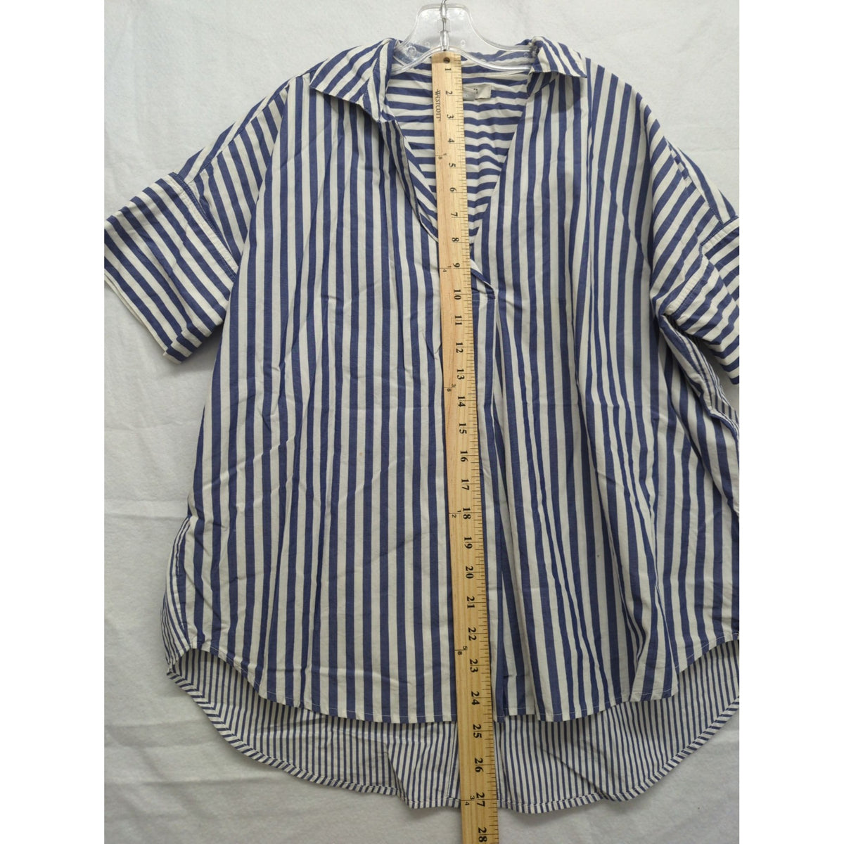 Madewell Blue & White Striped Button-Back Oversized Shirt Collared Hi-Low Hem Lightweight Cotton XS