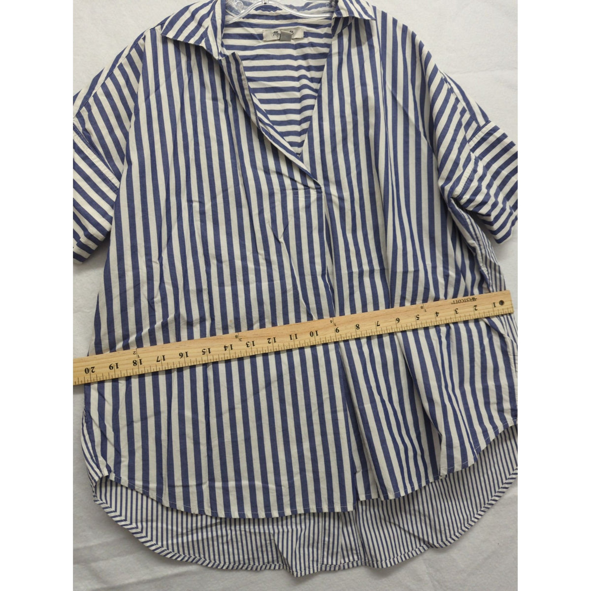 Madewell Blue & White Striped Button-Back Oversized Shirt Collared Hi-Low Hem Lightweight Cotton XS