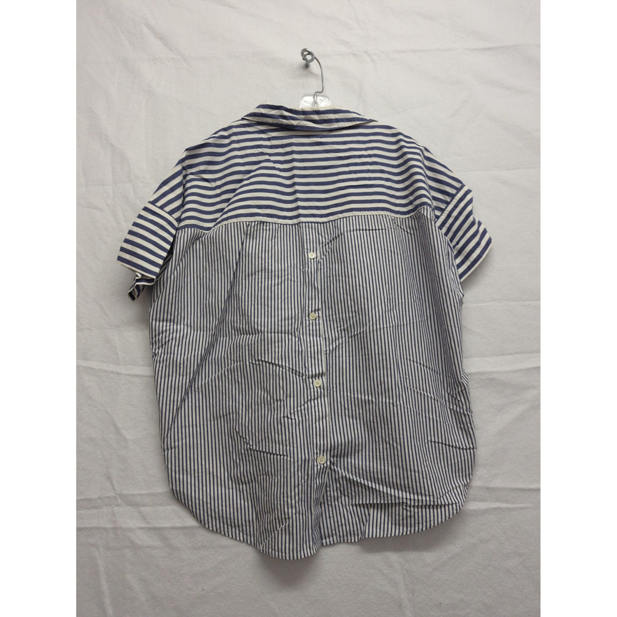 Madewell Blue & White Striped Button-Back Oversized Shirt Collared Hi-Low Hem Lightweight Cotton XS